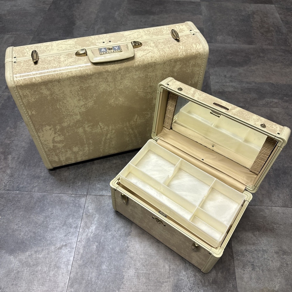 Samsonite Shwayder Marble Cream Suitcase Luggage Set 4521 Cosmetic Tote Vintage